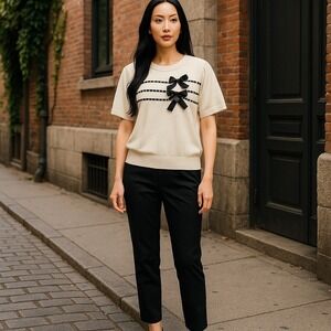 Sew in Love Top Womens XL Cream Knit Bow Whimsigoth‎ Punk Kawaii Light Goth